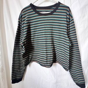 VANS Striped Skater Long Sleeve Tee Cropped Classic Fit Size Large